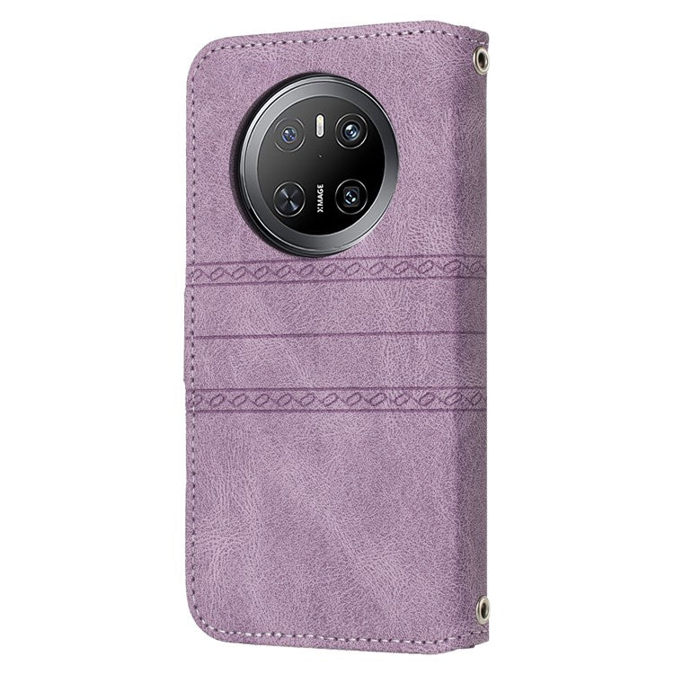 For Huawei Mate 70 Case Wallet Skin-Touch Leather Imprinted Phone Cover - Purple
