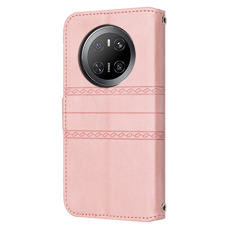 For Huawei Mate 70 Case Wallet Skin-Touch Leather Imprinted Phone Cover - Pink