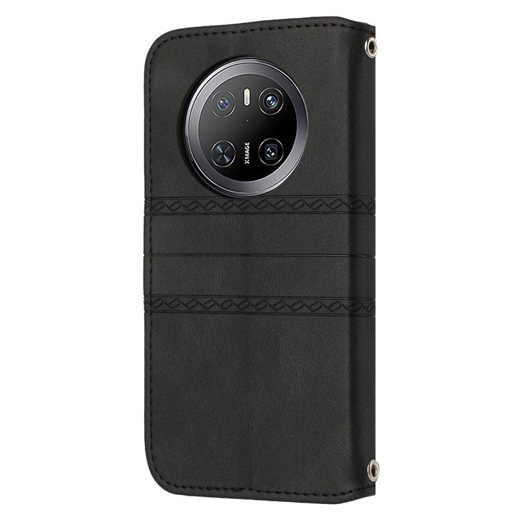 For Huawei Mate 70 Case Wallet Skin-Touch Leather Imprinted Phone Cover - Black