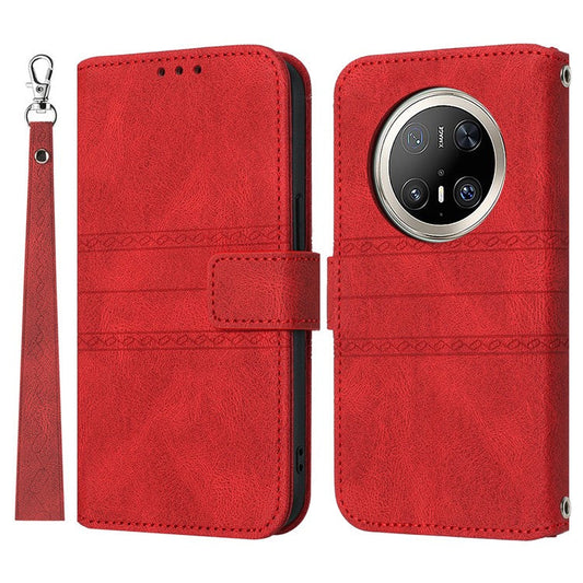 For Huawei Mate 70 Pro / Mate 70 Pro+ Case Wallet Skin-Touch Leather Imprinted Phone Cover - Red