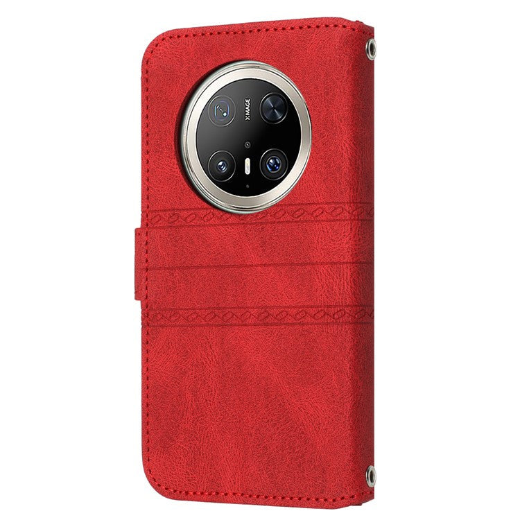 For Huawei Mate 70 Pro / Mate 70 Pro+ Case Wallet Skin-Touch Leather Imprinted Phone Cover - Red