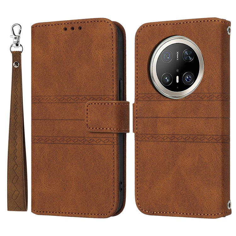 For Huawei Mate 70 Pro / Mate 70 Pro+ Case Wallet Skin-Touch Leather Imprinted Phone Cover - Brown