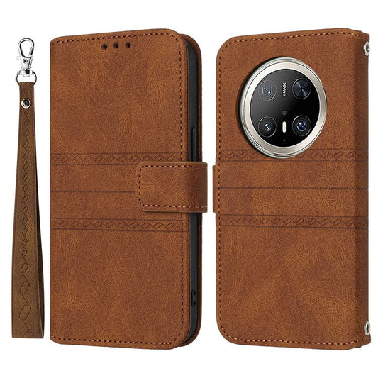 For Huawei Mate 70 Pro / Mate 70 Pro+ Case Wallet Skin-Touch Leather Imprinted Phone Cover - Brown