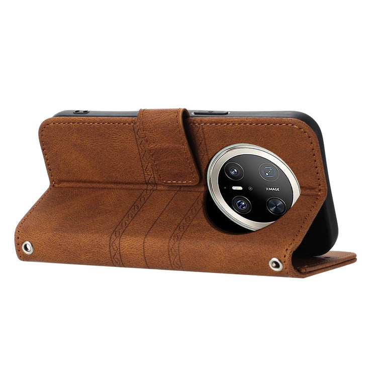 For Huawei Mate 70 Pro / Mate 70 Pro+ Case Wallet Skin-Touch Leather Imprinted Phone Cover - Brown