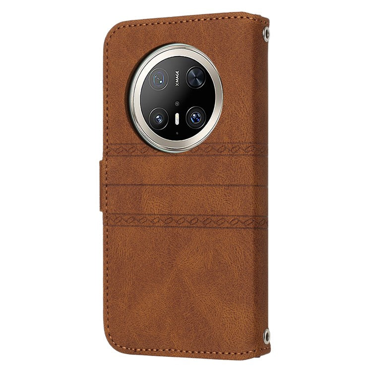 For Huawei Mate 70 Pro / Mate 70 Pro+ Case Wallet Skin-Touch Leather Imprinted Phone Cover - Brown