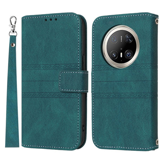 For Huawei Mate 70 Pro / Mate 70 Pro+ Case Wallet Skin-Touch Leather Imprinted Phone Cover - Blackish Green
