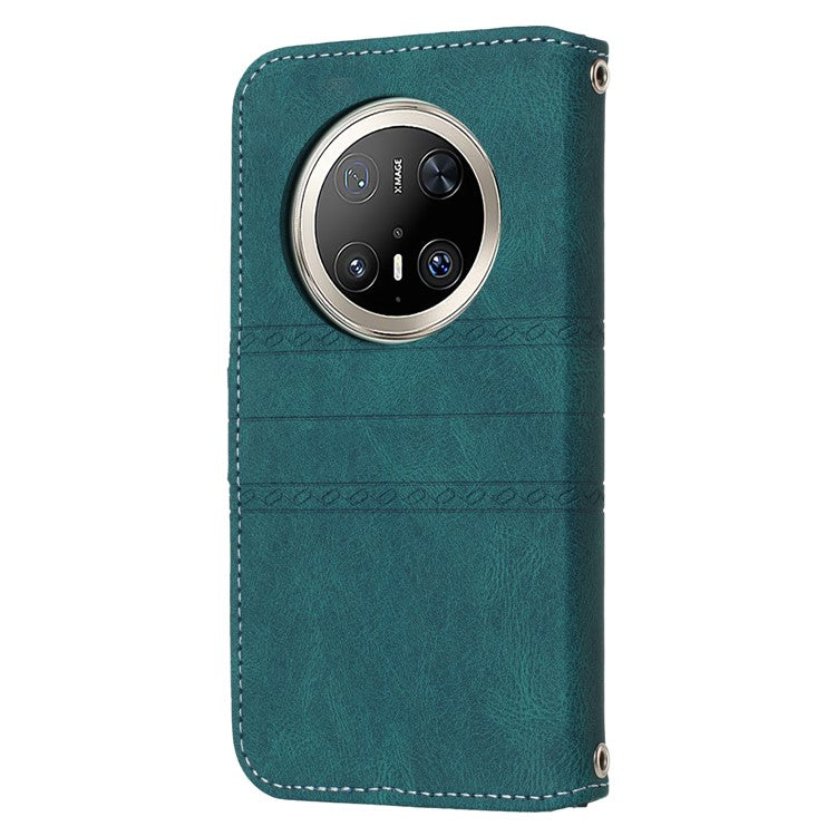 For Huawei Mate 70 Pro / Mate 70 Pro+ Case Wallet Skin-Touch Leather Imprinted Phone Cover - Blackish Green
