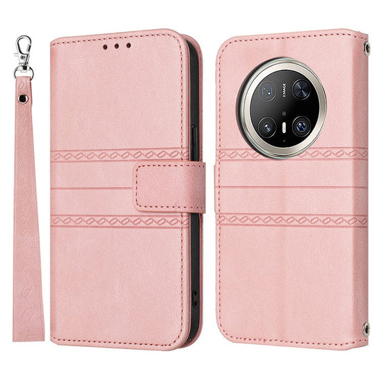 For Huawei Mate 70 Pro / Mate 70 Pro+ Case Wallet Skin-Touch Leather Imprinted Phone Cover - Pink