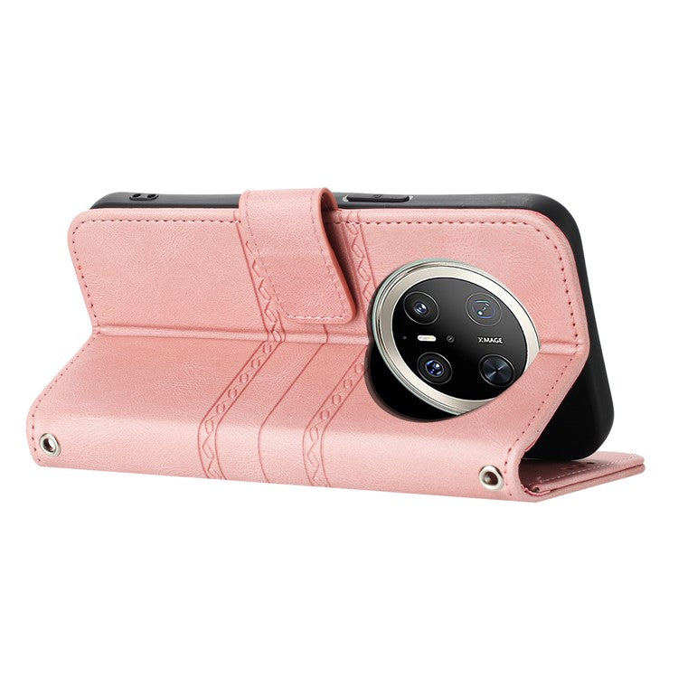 For Huawei Mate 70 Pro / Mate 70 Pro+ Case Wallet Skin-Touch Leather Imprinted Phone Cover - Pink