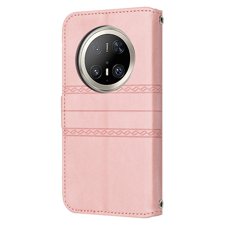 For Huawei Mate 70 Pro / Mate 70 Pro+ Case Wallet Skin-Touch Leather Imprinted Phone Cover - Pink