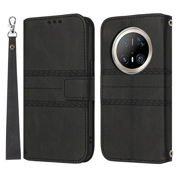 For Huawei Mate 70 Pro / Mate 70 Pro+ Case Wallet Skin-Touch Leather Imprinted Phone Cover - Black