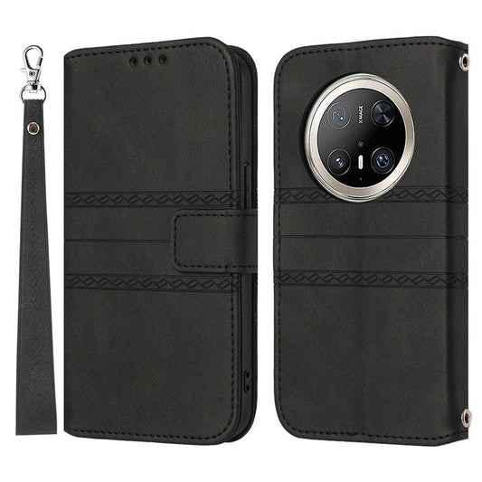 For Huawei Mate 70 Pro / Mate 70 Pro+ Case Wallet Skin-Touch Leather Imprinted Phone Cover - Black