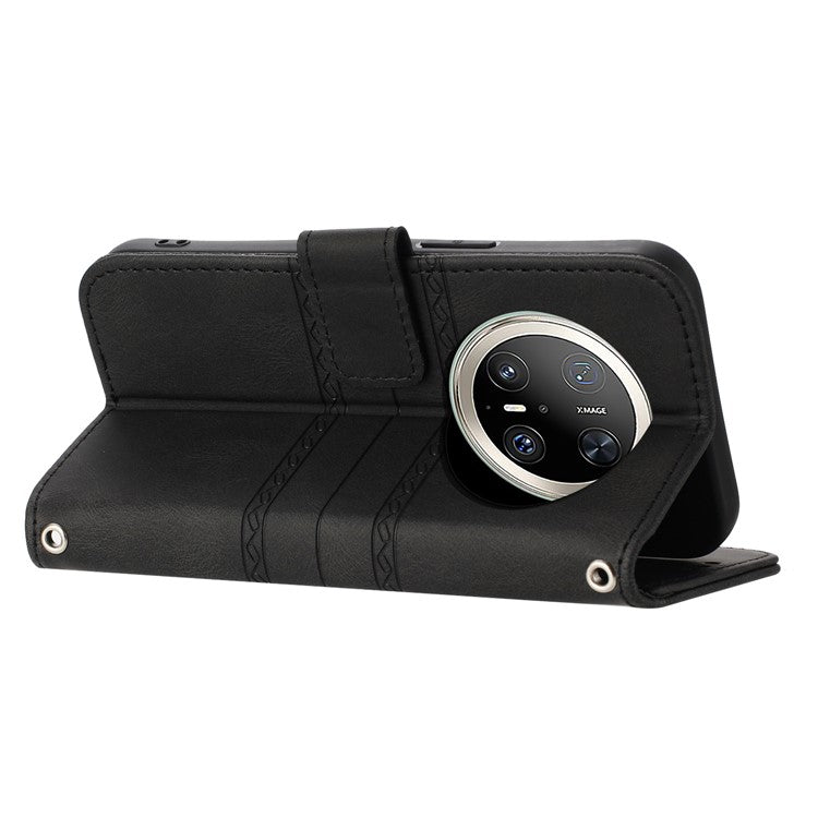 For Huawei Mate 70 Pro / Mate 70 Pro+ Case Wallet Skin-Touch Leather Imprinted Phone Cover - Black