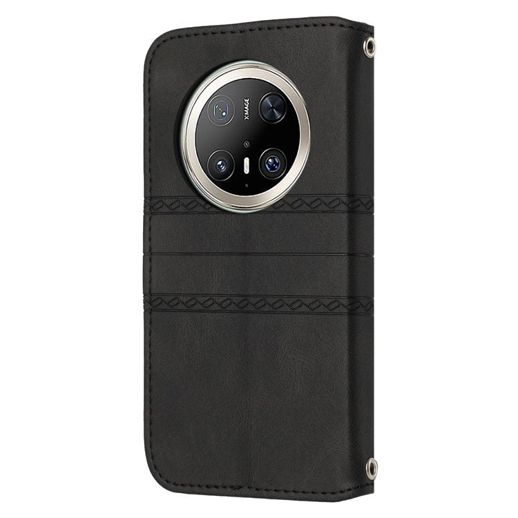 For Huawei Mate 70 Pro / Mate 70 Pro+ Case Wallet Skin-Touch Leather Imprinted Phone Cover - Black