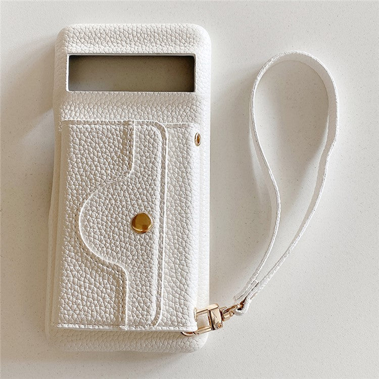 For Google Pixel 8 Pro Case Mirror Design PU Leather Back Cover with Card Slots, Wrist Strap - White