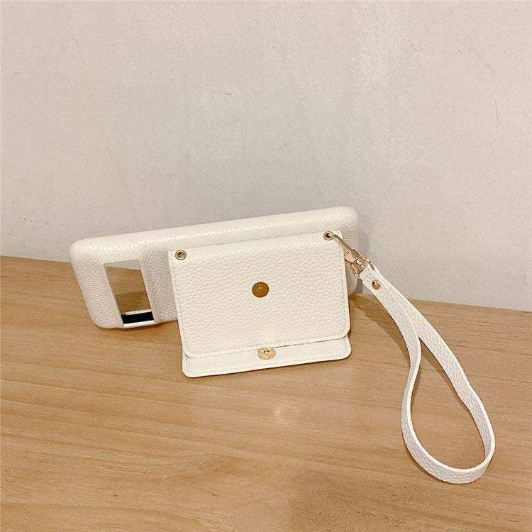 For Google Pixel 8 Pro Case Mirror Design PU Leather Back Cover with Card Slots, Wrist Strap - White