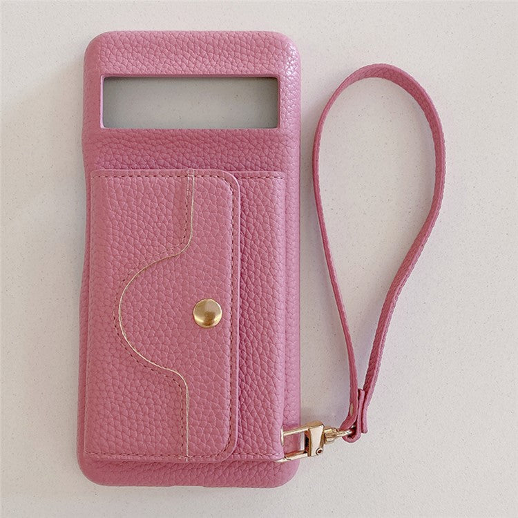 For Google Pixel 8 Pro Case Mirror Design PU Leather Back Cover with Card Slots, Wrist Strap - Pink