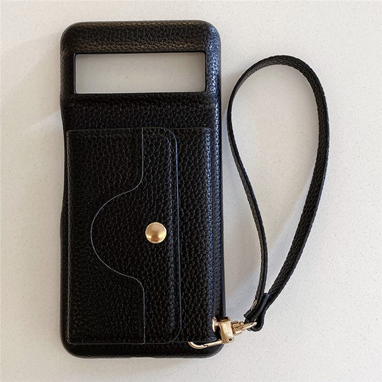 For Google Pixel 8 Pro Case Mirror Design PU Leather Back Cover with Card Slots, Wrist Strap - Black