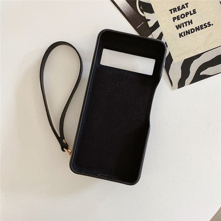 For Google Pixel 8 Pro Case Mirror Design PU Leather Back Cover with Card Slots, Wrist Strap - Black