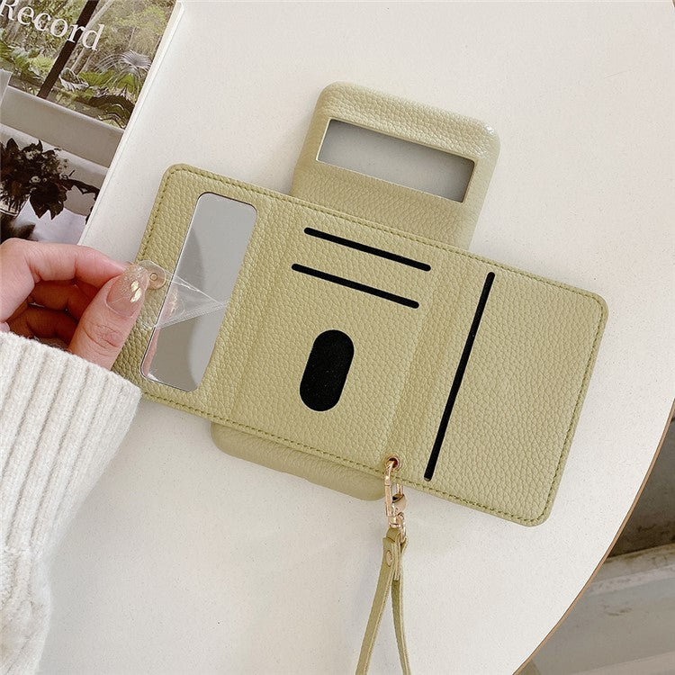 For Google Pixel 8 Pro Case Mirror Design PU Leather Back Cover with Card Slots, Wrist Strap - Green