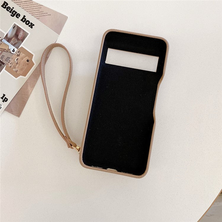 For Google Pixel 8 Pro Case Mirror Design PU Leather Back Cover with Card Slots, Wrist Strap - Light Brown