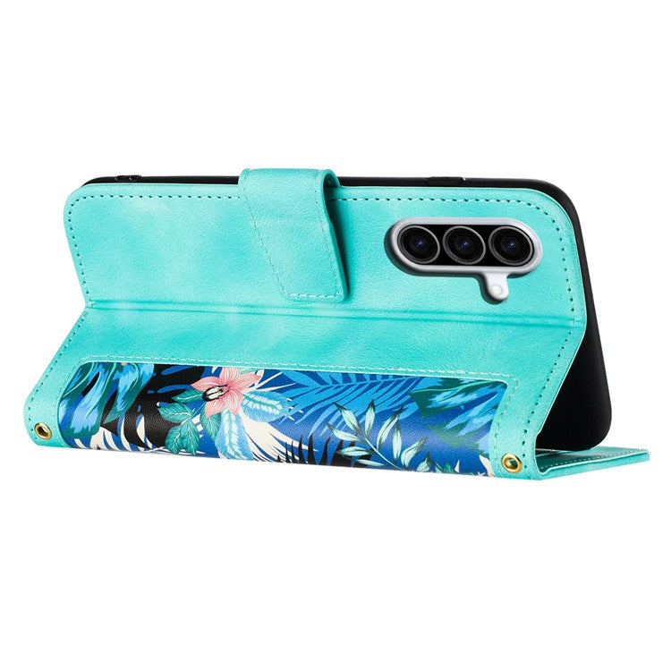 For Samsung Galaxy A26 5G Case PU Leather Floral Phone Cover with Card Slots - Green