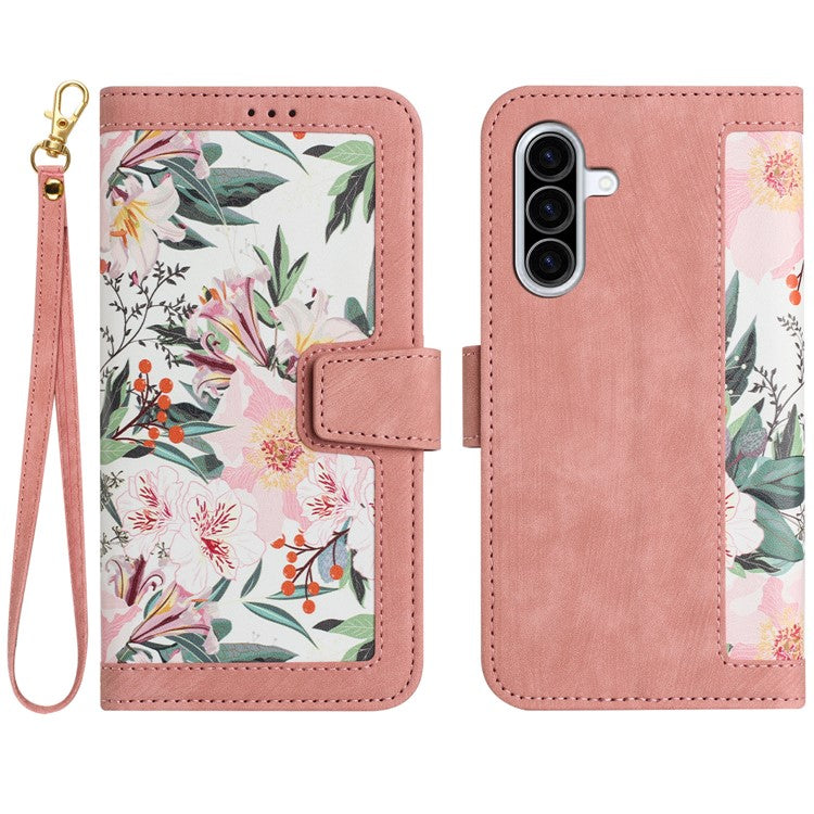 For Samsung Galaxy A26 5G Case PU Leather Floral Phone Cover with Card Slots - Pink