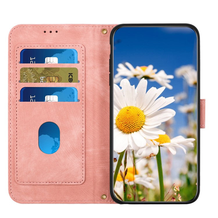 For Samsung Galaxy A26 5G Case PU Leather Floral Phone Cover with Card Slots - Pink