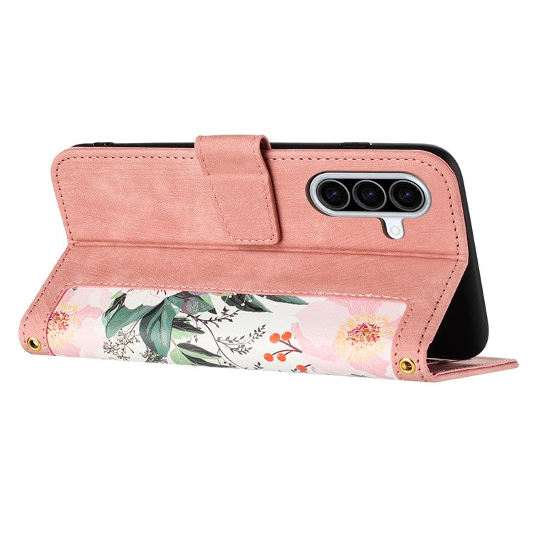 For Samsung Galaxy A26 5G Case PU Leather Floral Phone Cover with Card Slots - Pink