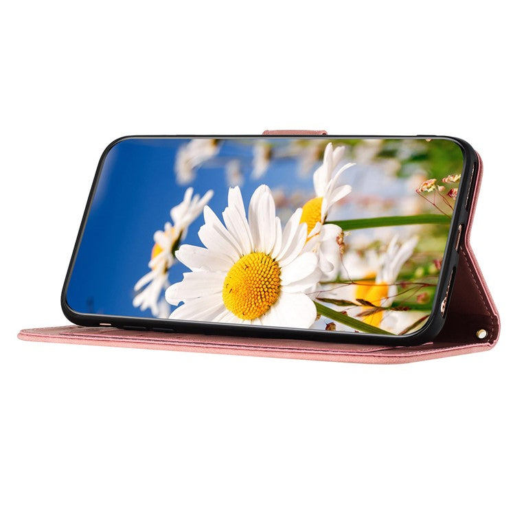 For Samsung Galaxy A26 5G Case PU Leather Floral Phone Cover with Card Slots - Pink