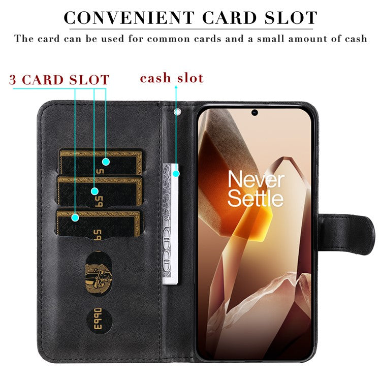 For OnePlus 13 Case Zipper Wallet Calf Texture PU Leather Phone Cover - Black