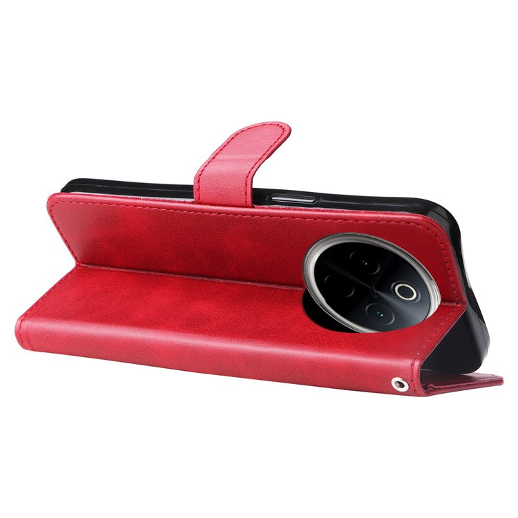 For OnePlus 13 Case Zipper Wallet Calf Texture PU Leather Phone Cover - Red