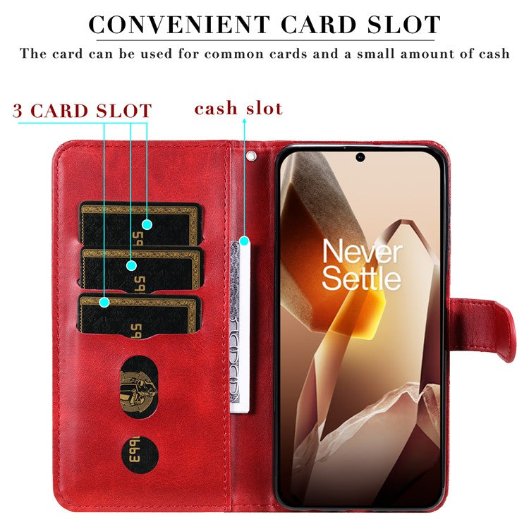 For OnePlus 13 Case Zipper Wallet Calf Texture PU Leather Phone Cover - Red