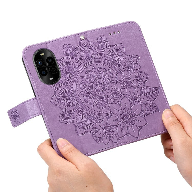 For Huawei nova 13 Pro 5G Case PU Leather Wallet Floral Phone Cover Stand View - Purple