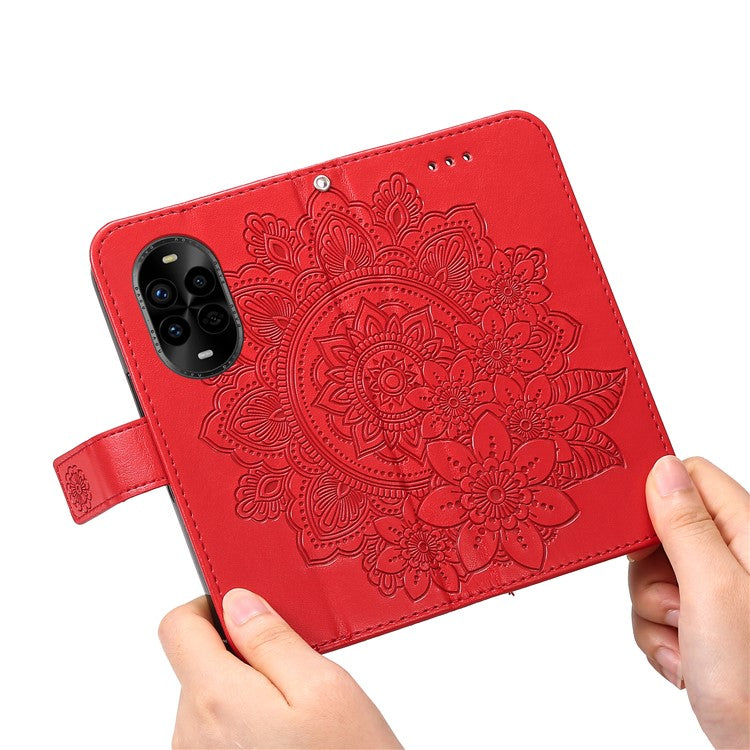 For Huawei nova 13 Pro 5G Case PU Leather Wallet Floral Phone Cover Stand View - Red