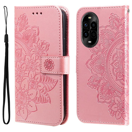 For Huawei nova 13 Pro 5G Case PU Leather Wallet Floral Phone Cover Stand View - Pink