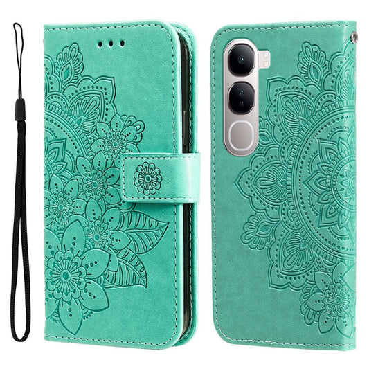 Leather Case for vivo Y300 5G / Y200 5G / V40 Lite (Indonesia) 5G / 4G Flower Phone Cover - Green