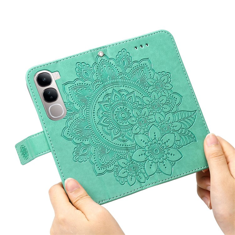 Leather Case for vivo Y300 5G / Y200 5G / V40 Lite (Indonesia) 5G / 4G Flower Phone Cover - Green