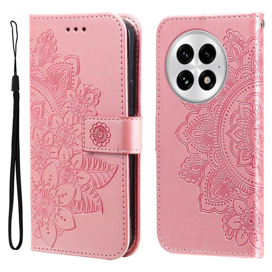 For OnePlus 13 Case PU Leather Wallet Floral Phone Cover Stand View - Pink