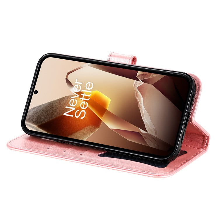 For OnePlus 13 Case PU Leather Wallet Floral Phone Cover Stand View - Pink