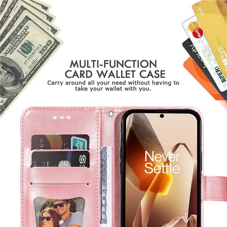 For OnePlus 13 Case PU Leather Wallet Floral Phone Cover Stand View - Pink