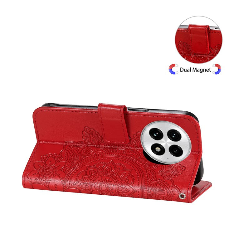 For OnePlus 13 Case PU Leather Wallet Floral Phone Cover Stand View - Red