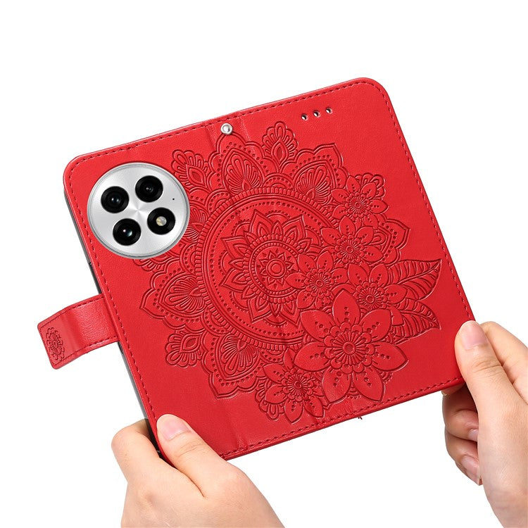 For OnePlus 13 Case PU Leather Wallet Floral Phone Cover Stand View - Red