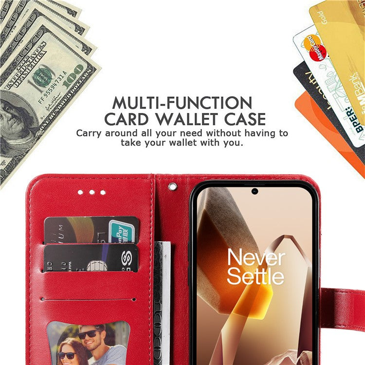 For OnePlus 13 Case PU Leather Wallet Floral Phone Cover Stand View - Red