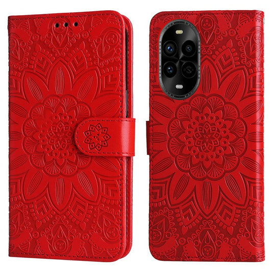 For Huawei nova 13 Pro 5G Case Sunflower Imprint Leather Wallet Phone Cover - Red