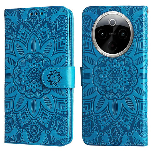 For vivo Y300 Pro 5G Case Sunflower Imprint Leather Wallet Phone Cover - Blue