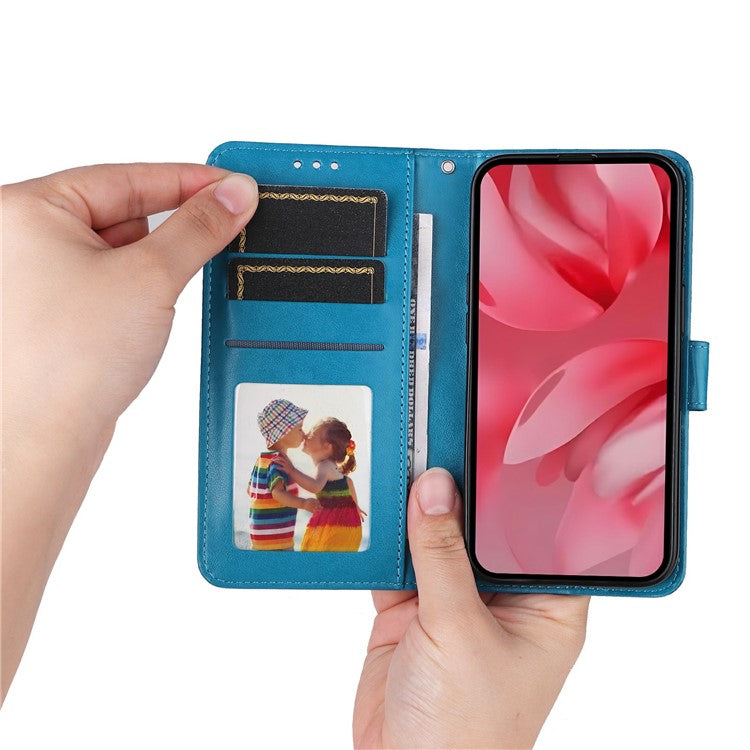 For Google Pixel 9a Case Sunflower Imprint Leather Wallet Phone Cover - Blue