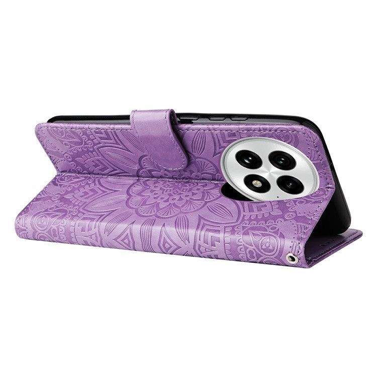 For OnePlus 13 Case Sunflower Imprint Leather Wallet Phone Cover - Purple