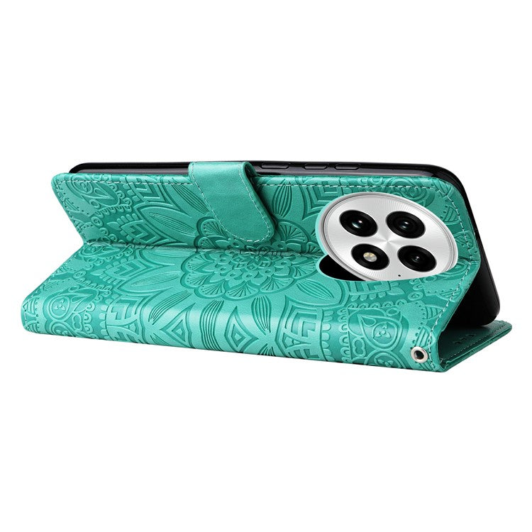 For OnePlus 13 Case Sunflower Imprint Leather Wallet Phone Cover - Green