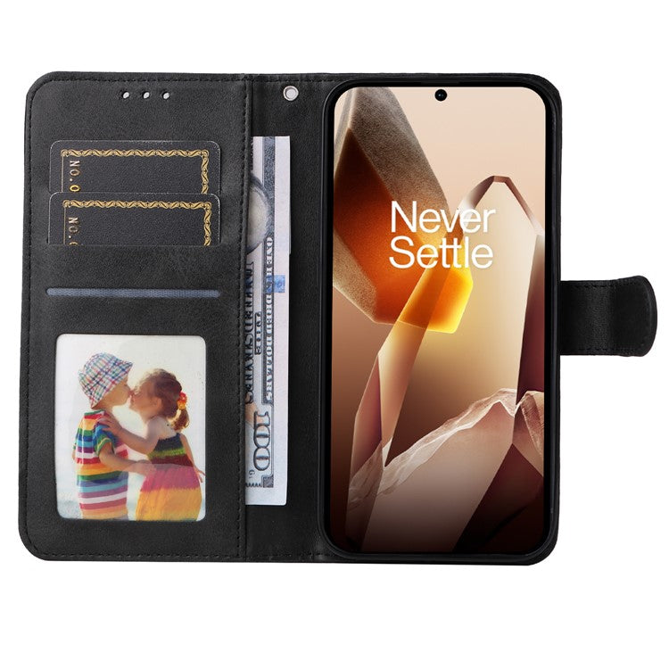 For OnePlus 13 Case Wallet PU Leather Folio Flip Phone Cover - Black